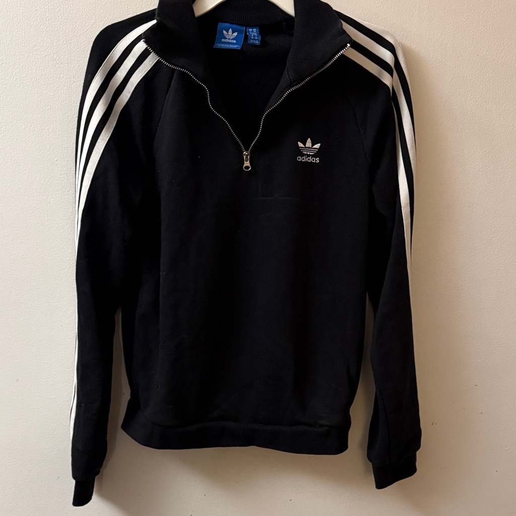 Adidas Women’s Black Zip-Up Sweater With White Accents